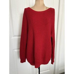 Style & Co Chunky Boxy Pullover Sweater Boat Neck Long Sleeve Red Women Size M